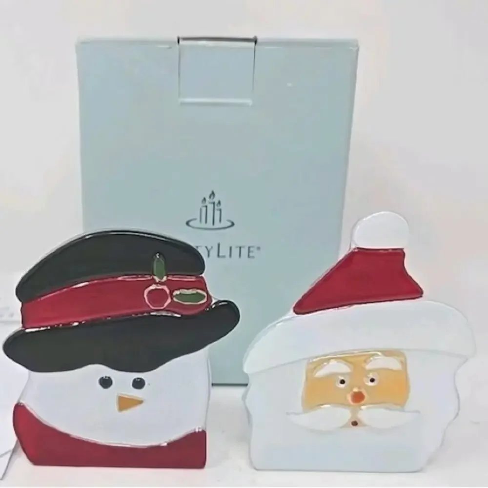 NIB! PartyLite Santa and Snowman Glass Tea Light Holders - Picture 2 of 7